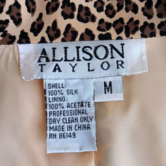 Vintage Allison Taylor Size M 100% Silk Brown/Beige Animal Print Lined Blazer - Picture 5 of 9